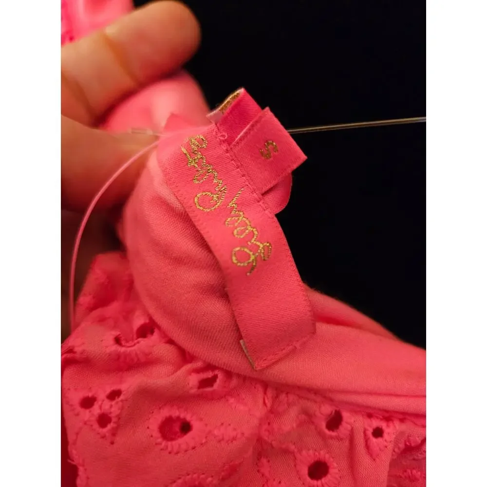 Lilly Pulitzer Trixie Eyelet Ruffle Top Bright Pink Berry NEW $138 Sz S - Picture 7 of 14